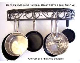   Scroll Wall Oval Cookware Pot Rack 30 black texture is Amish made