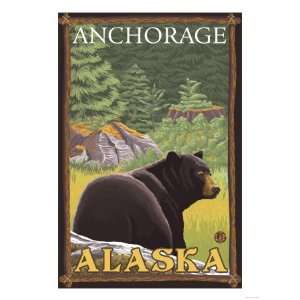  Black Bear in Forest, Anchorage, Alaska Giclee Poster 