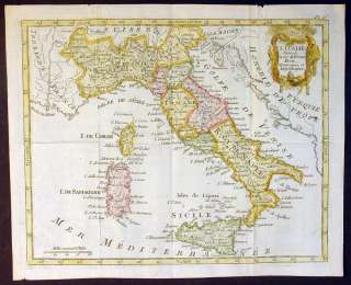 1780 De Vaugondy Antique Map of Italy, Sicily, Sardinia & Corsica 
