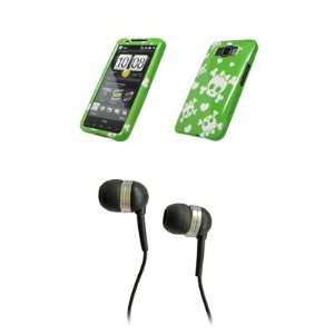  HTC HD2 Premium Neon Green and White Bow Skull Design Snap 