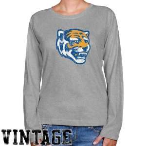NCAA Memphis Tigers Ladies Ash Distressed Logo Vintage Long Sleeve 