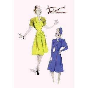  Vintage Art Knee Length Dresses in Blue and Yellow   08211 