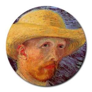  Self Portrait with Straw Hat By Vincent Van Gogh Round 
