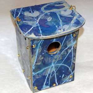   Made Blue Glazed Stoneware Bluebird Nest Box Patio, Lawn & Garden