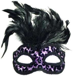  Venetian Animal Print Feather Masquerade Mask Black and 