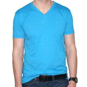 New Noveno Mens Fitted Turquoise Blue V Neck T Shirt Premium Fit Plain 