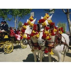com Pair of Horses Decorated with Colourful Headgear, Feria De Abril 