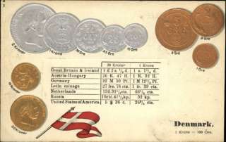 DENMARK Krone Currency c1910 Embossed Coins Postcard  