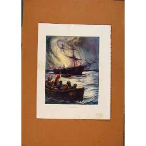 Antique Prints C1880 1924 Fire At Sea Color Fine Art