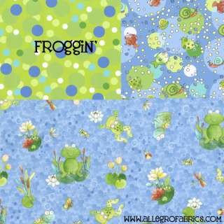 Froggin Pond Clothworks Fabric Frogs Swimming Water Lily Pads Bubbles 