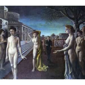   Oil Reproduction   Paul Delvaux   32 x 28 inches   Dawn Over the City