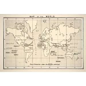  1909 Lithograph Antique World Map French Territories Rule 