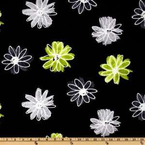  44 Wide Fantasia Large Mod Florals Black/Lime Fabric By 