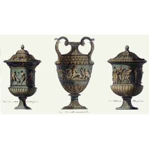  Vases   Pl. V Green Etching , Classical Design Engraving 