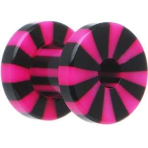  4 Gauge Pink and Black Striped Acrylic Threaded Tunnel 