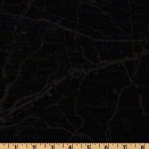  44 Wide Vintage Cars Road Map Black Fabric By The Yard 