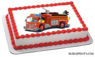 Firetruck Edible Image Icing Cake Topper  
