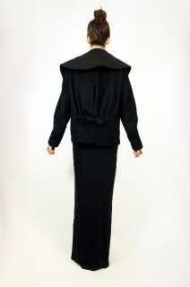 Vtg 50s 60s Blk ALPACA WOOL Swing HUGE COLLAR Cropped Avant Garde 