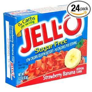 Jell O Sugar Free Gelatin Dessert, Strawberry Banana, 0.3 Ounce Boxes 