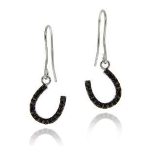  Sterling Silver Black Diamond Accent Horseshoe Dangle 