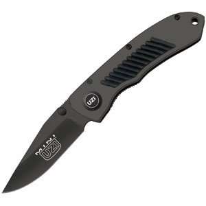  Uzi Mini Pocket Knife, Black Aluminum Handle, Black Blade 