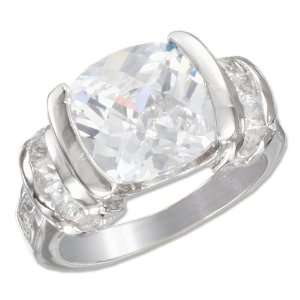  Sterling Silver Cushion Shape Cubic Zirconia Ring with Ith 