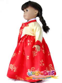   Gold Silk Korean Traditional Dress For 18 American Girl Doll  