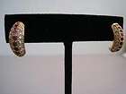 Vintage ROMAN MULTI COLOR Pave Crystal GOLD Half Hoop POST EARRINGS