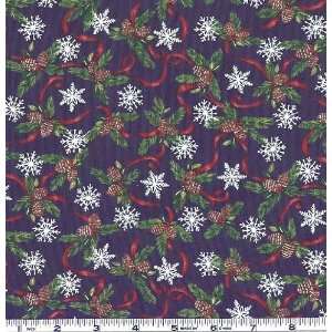  45 Wide Let It Snow Ribbons & Pinecones Navy Fabric By 