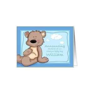  William   Teddy Bear Birth Announcement Card Health 