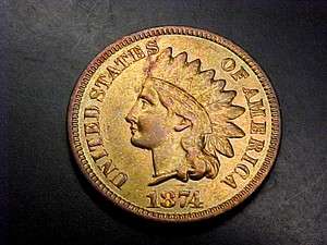FREE SHIP RARE 1874 Indian Head Cent Penny BU UNC ++  OR 