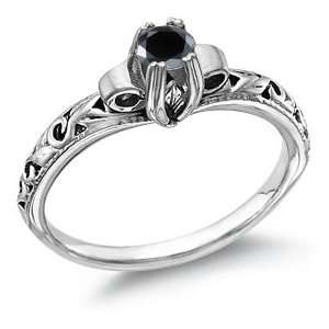  1 Carat Art Deco Black Diamond Ring Jewelry