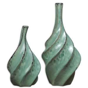  Uttermost 17 Hasina, Vases, S/2 Pale Aqua With Light Tan 