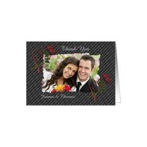  Elegant Heart Red Roses Wedding Thank You Photo Card Card 