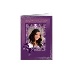  Bridesmaid Photo Card, Plum Pink Rose Frame with Bow Card 