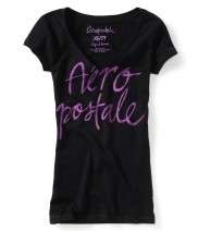   NWT BLack with Purple Aeropostale V Neck Graphic T Shirt  