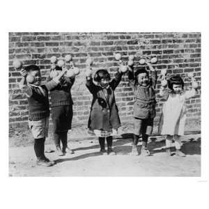  Five Asian Children holding up Barbells Photograph   New 