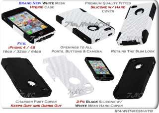 for APPLE IPHONE 4 4S WHITE MESH HYBRID HARD SILICONE RUBBER GEL SKIN 
