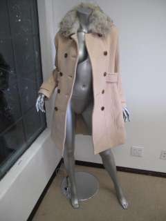 Andrew Marc Beige Woven Double Breasted Faux Fur Collar Long Coat 4 