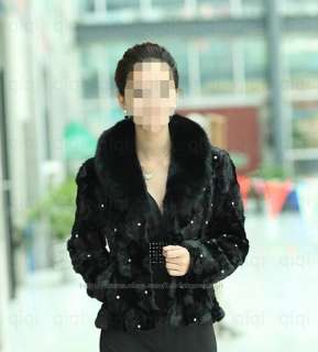 100% Real Genuine Mink Fur/Furs Coat/Coats jacket black  