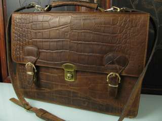 Vintage Italy Crocodile Rustic Leather Briefcase Messenger Laptop Bag 