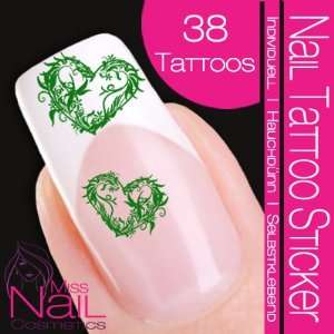 Nail Art Tattoo Sticker Heart / Floral   green