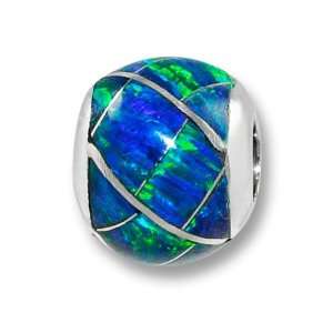  Sterling Silver & Green Layered Lab Opal Eurpean Bead 