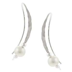    Sterling Silver Faux Pearl Hammered Unique Earrings Jewelry