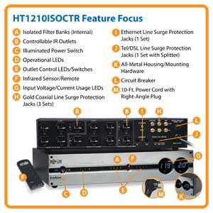 Tripp Lite HT1210ISOCTR 12 Outlet Home Theater Isobar A/V Power Center 
