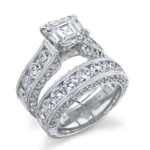 50 Ct Asscher Cut Diamond Unique Matching Bridal Set Wedding Ring 