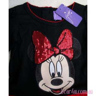 BNWT Girls shinning Minnie Mouse long sleeve black one piece dress 