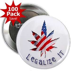 USA FLAG LEGALIZE IT Marijuana Pot Leaf 100 Pack of 2.25 inch Pinback 