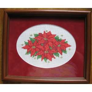  Poinsettia CrossStitch Framed & Matted 