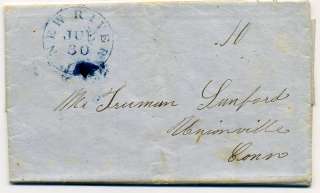 1849 Stampless Letter New River LA to Unionville CT w/contents  